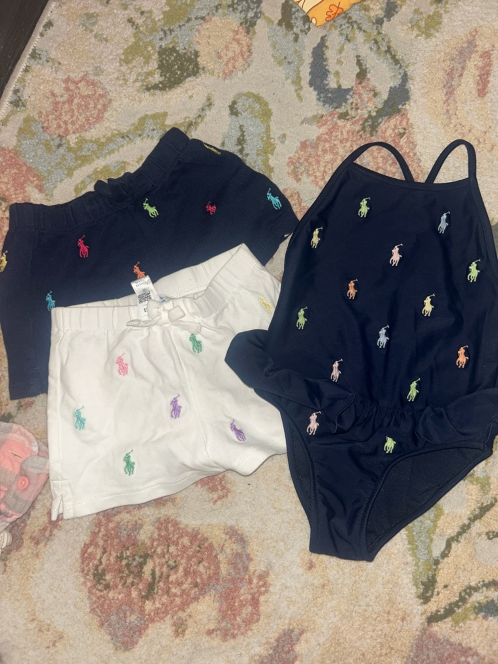 Ralph Lauren Girls 12month Polo Shorts and swimsuit Bundle